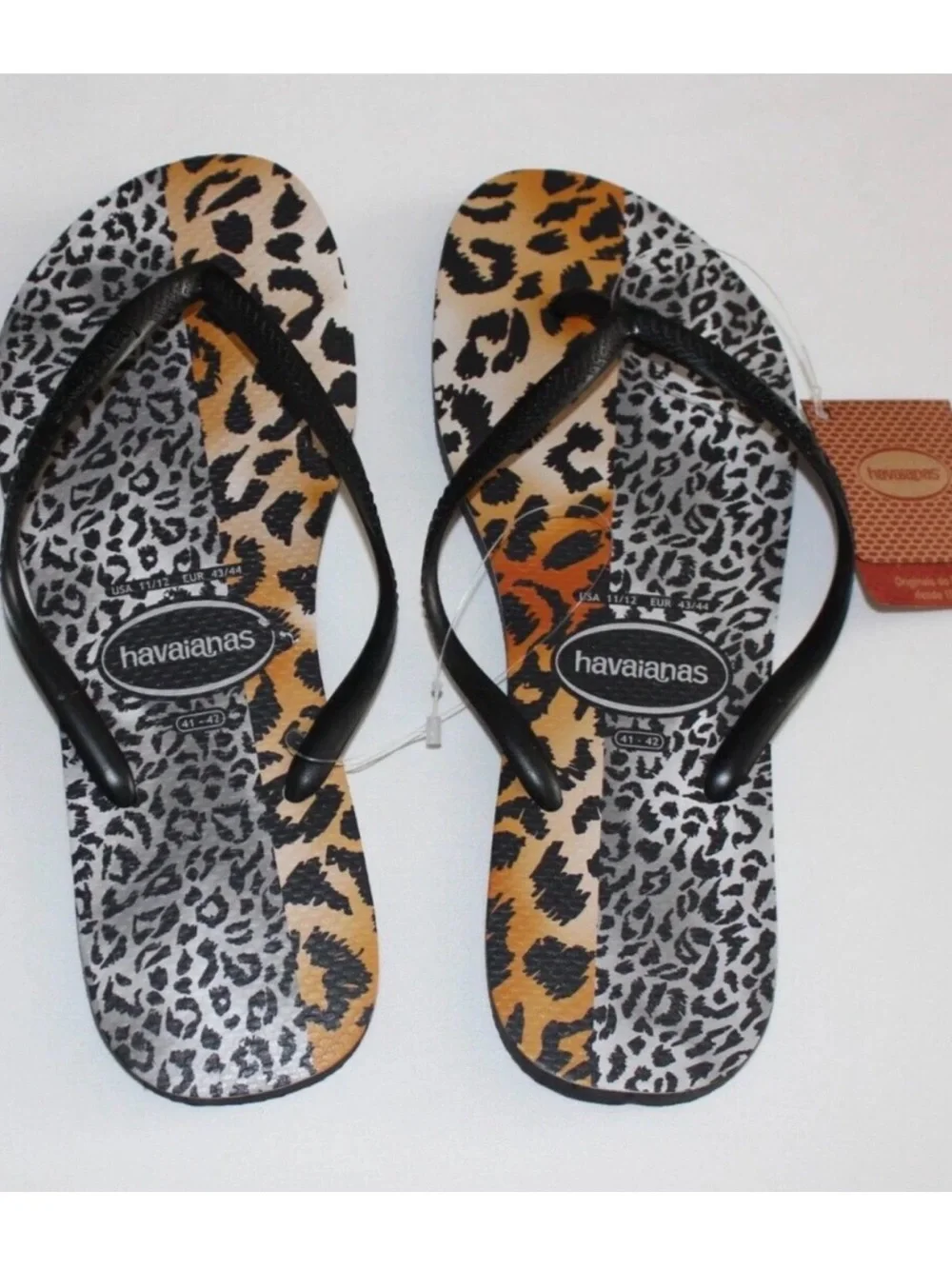 Havaianas Women’s Leopard Print Flip Flops in Black and Brown